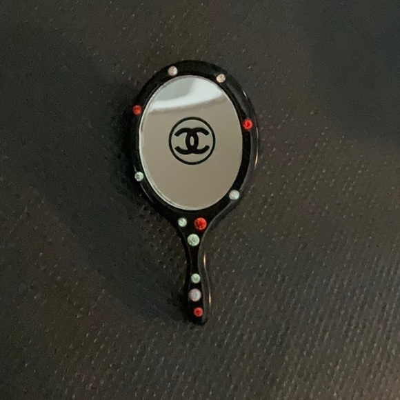 Vintage Chanel Black CC Crystal Mirror Pin - Picture 9 of 9